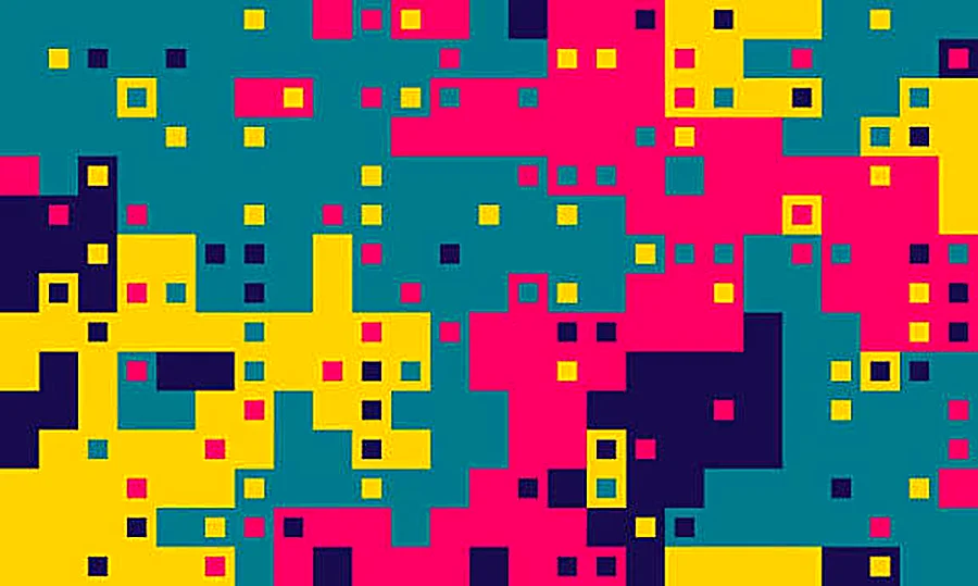 Teal, magenta and yellow blocks