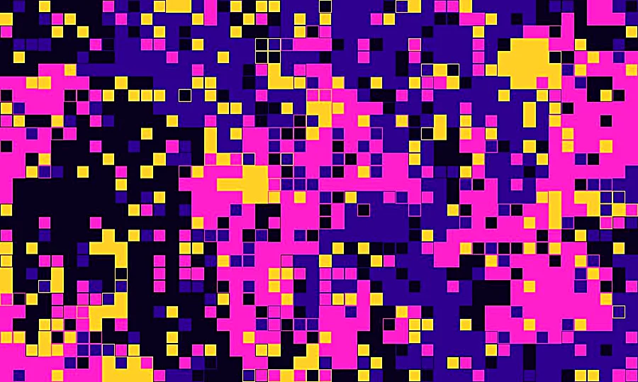 Pink, purple and yellow pixel blocks